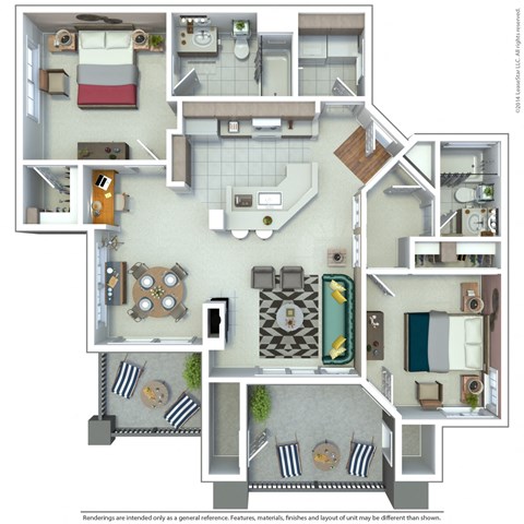 Floor plan for 2 beds, 2 baths, 1070 sqft